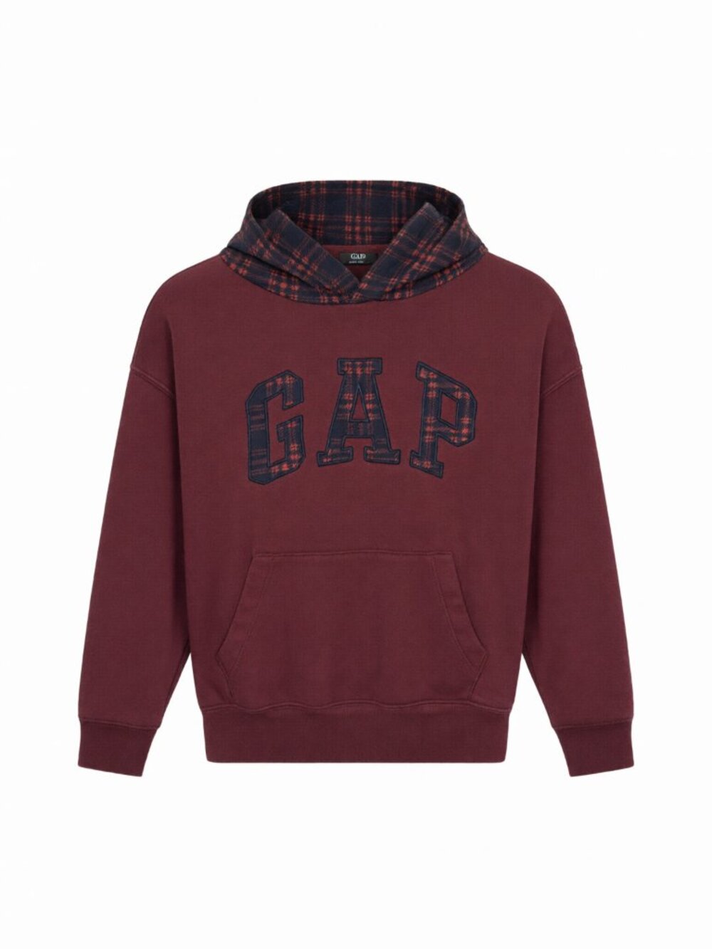 GAP Girls' Kids Hoodie M Plaid Hood Red Navy Cotton Blend Sweatshirt